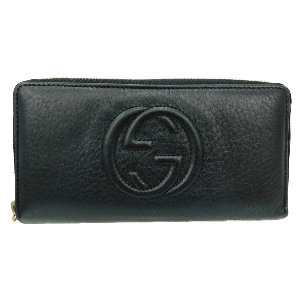 GUCCI Leather Tassel Round Zipper Wallet GG Mark Black